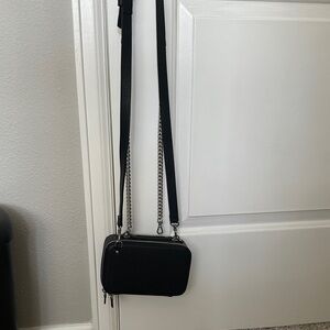 Bandolier Black Crossbody Bag with Silver Chain